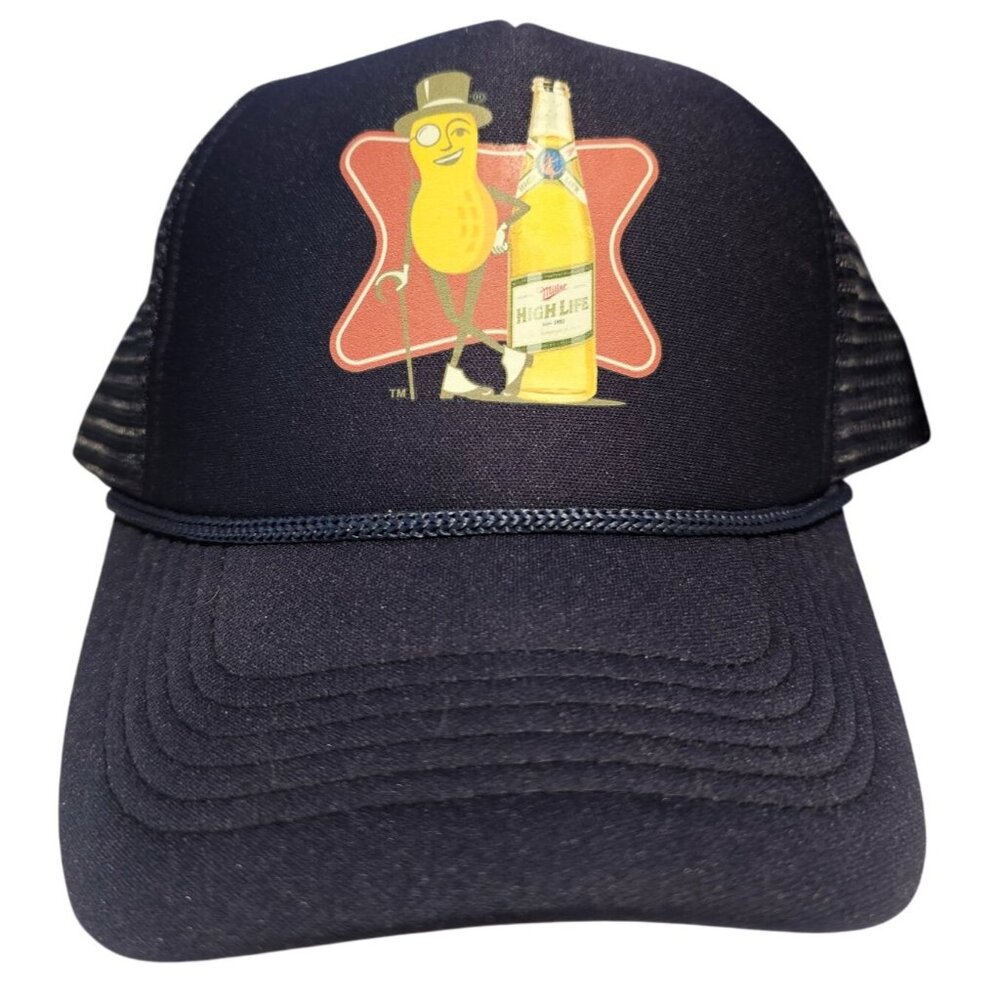 Planters Peanuts x Miller High Life Blue Snapback Mesh Trucker Hat Cap NEW Promo